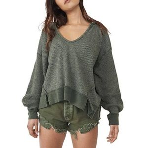 NWOT. Free People We the Free Buttercup Oversize Thermal Top in Green.